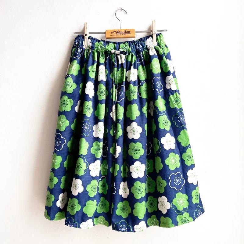 Shorties Long Skirt - Japanese Flower Blue/Green