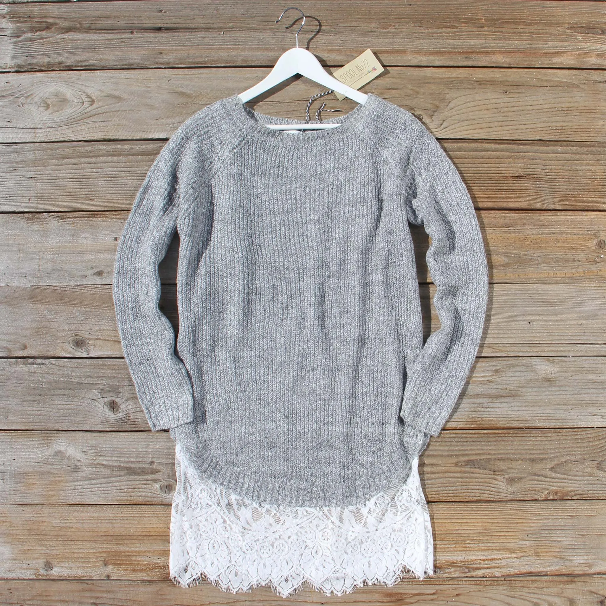 Skyline Lace Sweater Dress in Ash