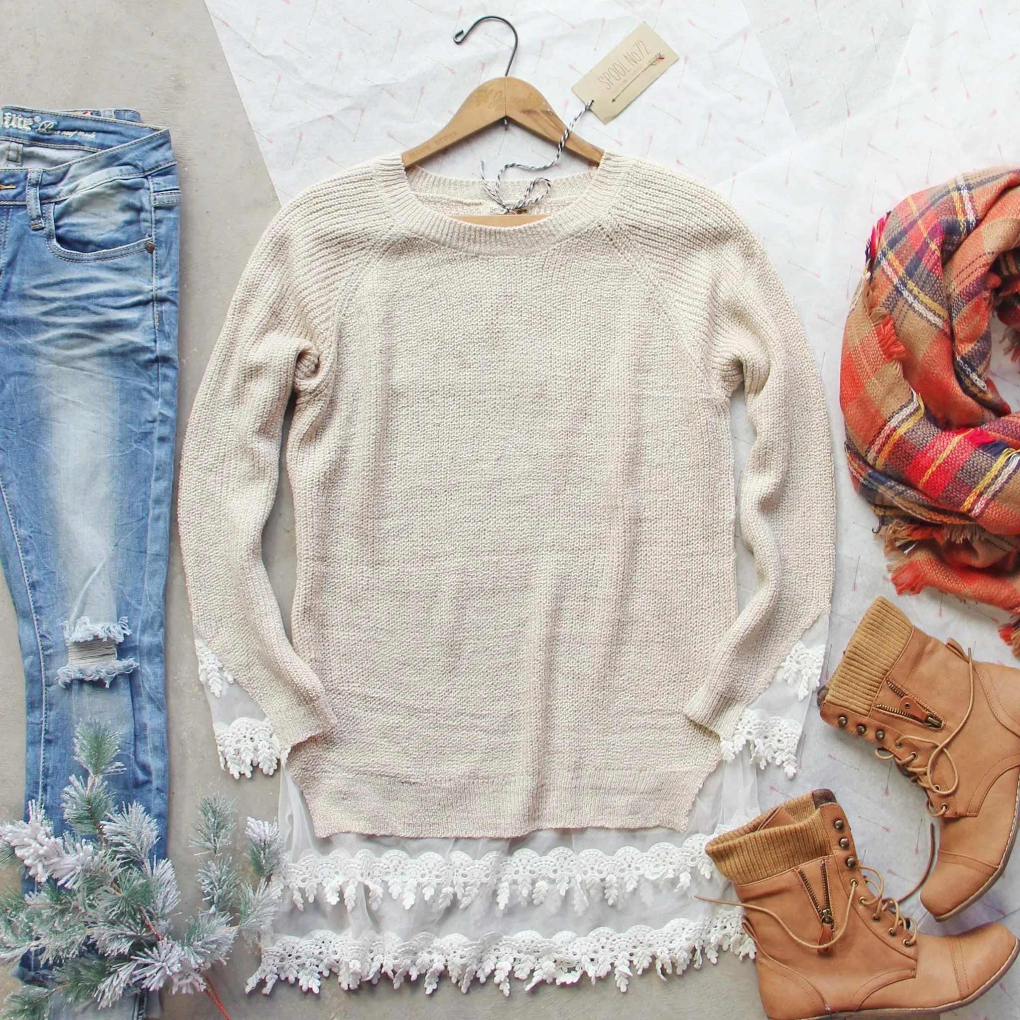 Skyline Lace Sweater in Sand