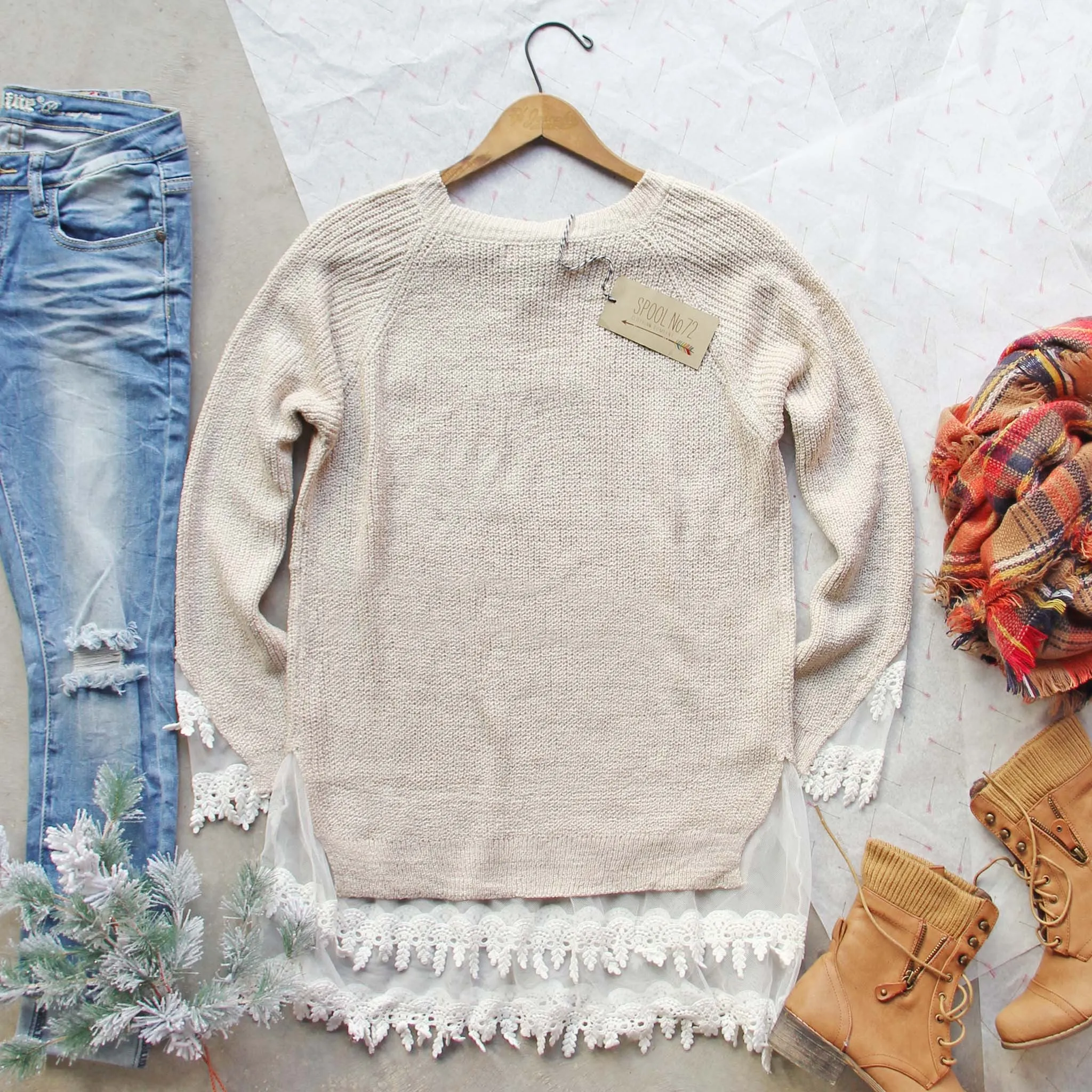 Skyline Lace Sweater in Sand