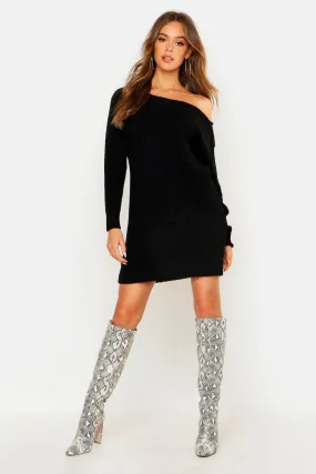 Soft Knit Slash Neck Sweater Dress