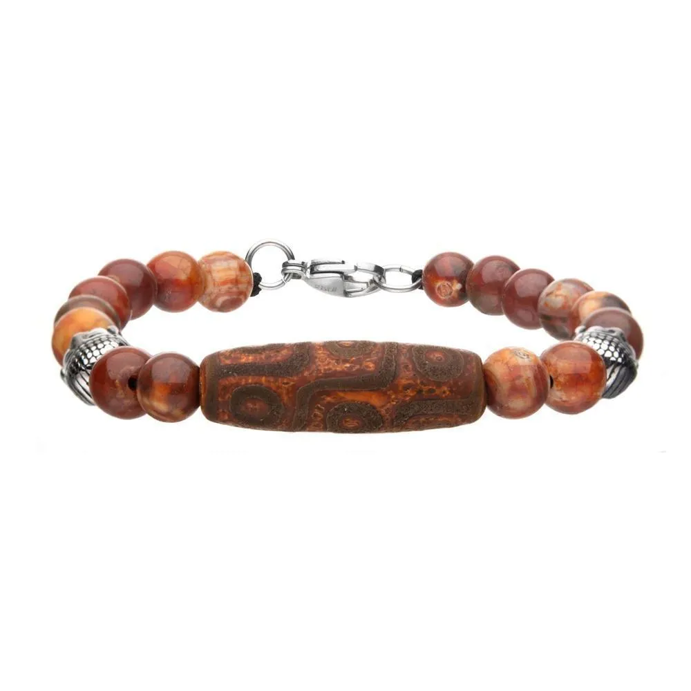 Stainless Steel Men's Bracelet with Tibetan Bead and Buddha Ornaments