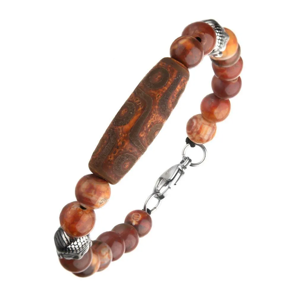 Stainless Steel Men's Bracelet with Tibetan Bead and Buddha Ornaments