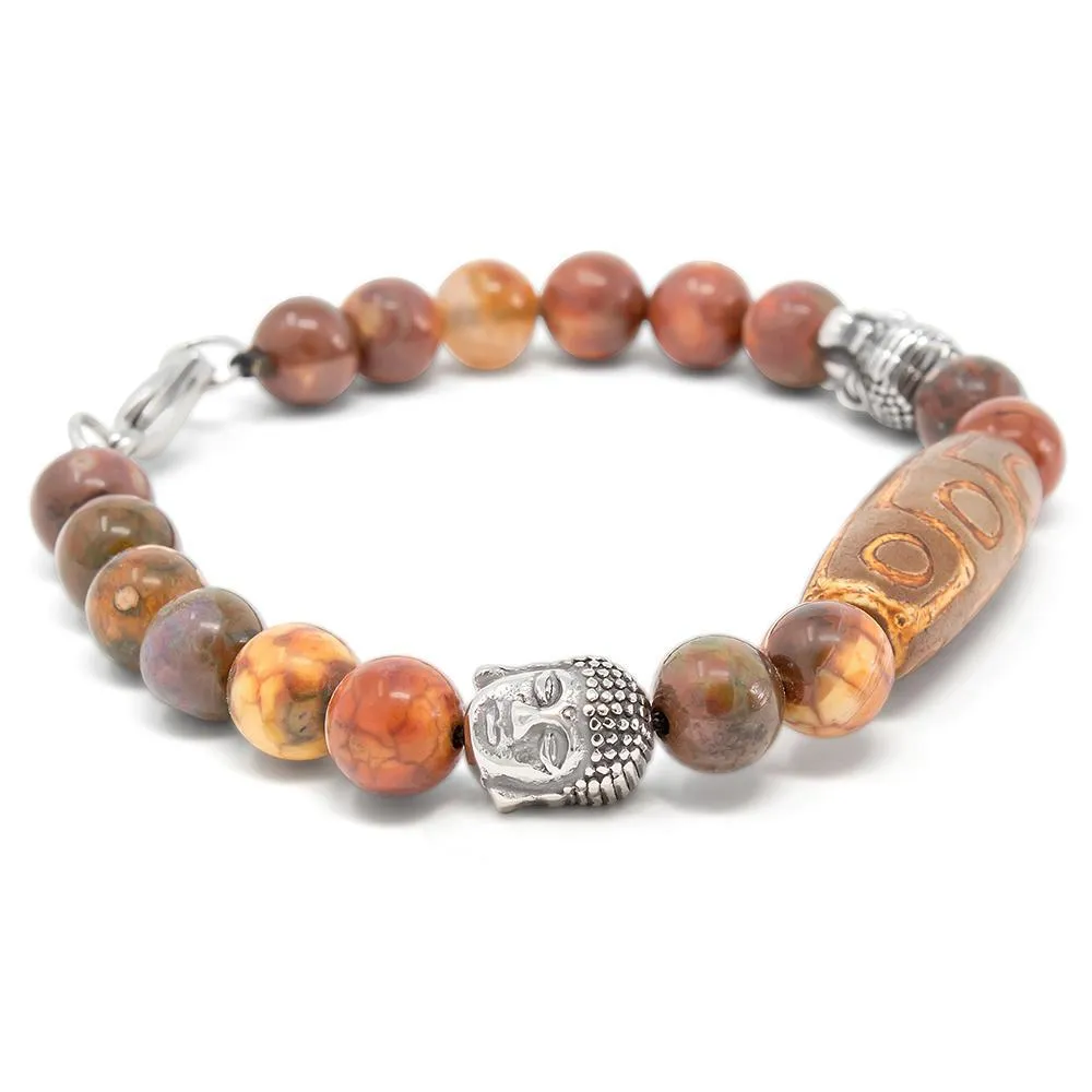 Stainless Steel Men's Bracelet with Tibetan Bead and Buddha Ornaments