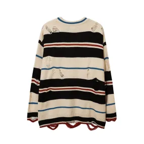 Striped Wool Sweater with Heavy Distress