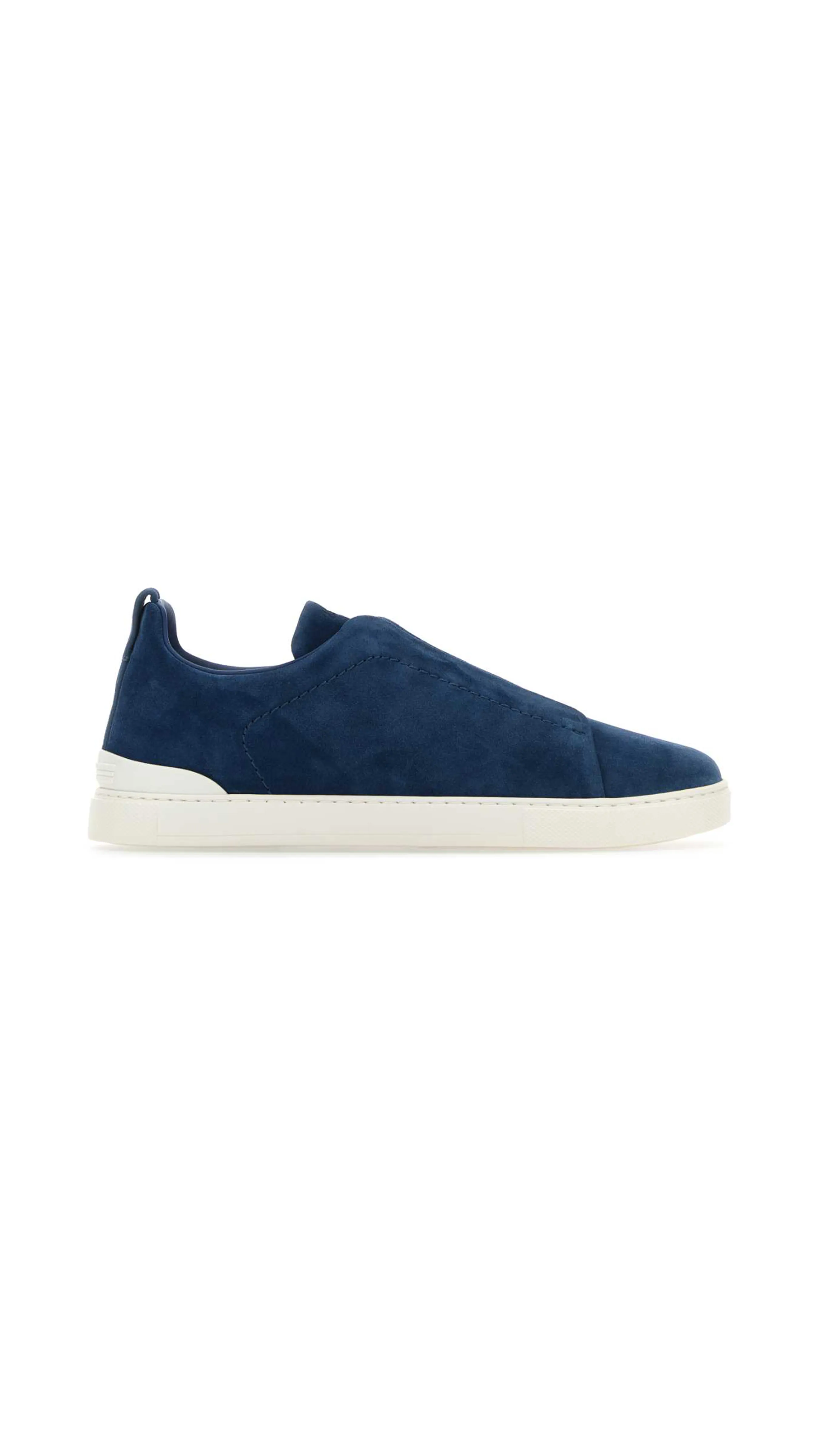 Suede Triple Stitch Low Top Sneakers - Dark Avio Blue