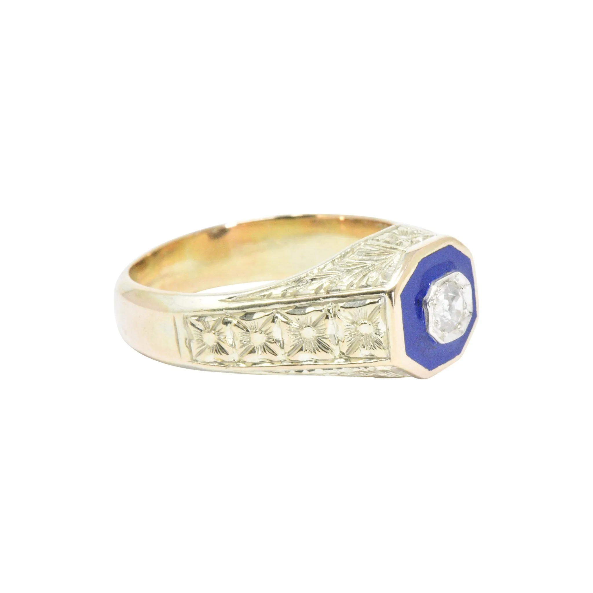 Victorian .25 CTW Diamond 14K Yellow Gold & Enamel Men's Ring