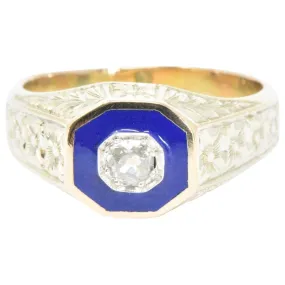 Victorian .25 CTW Diamond 14K Yellow Gold & Enamel Men's Ring