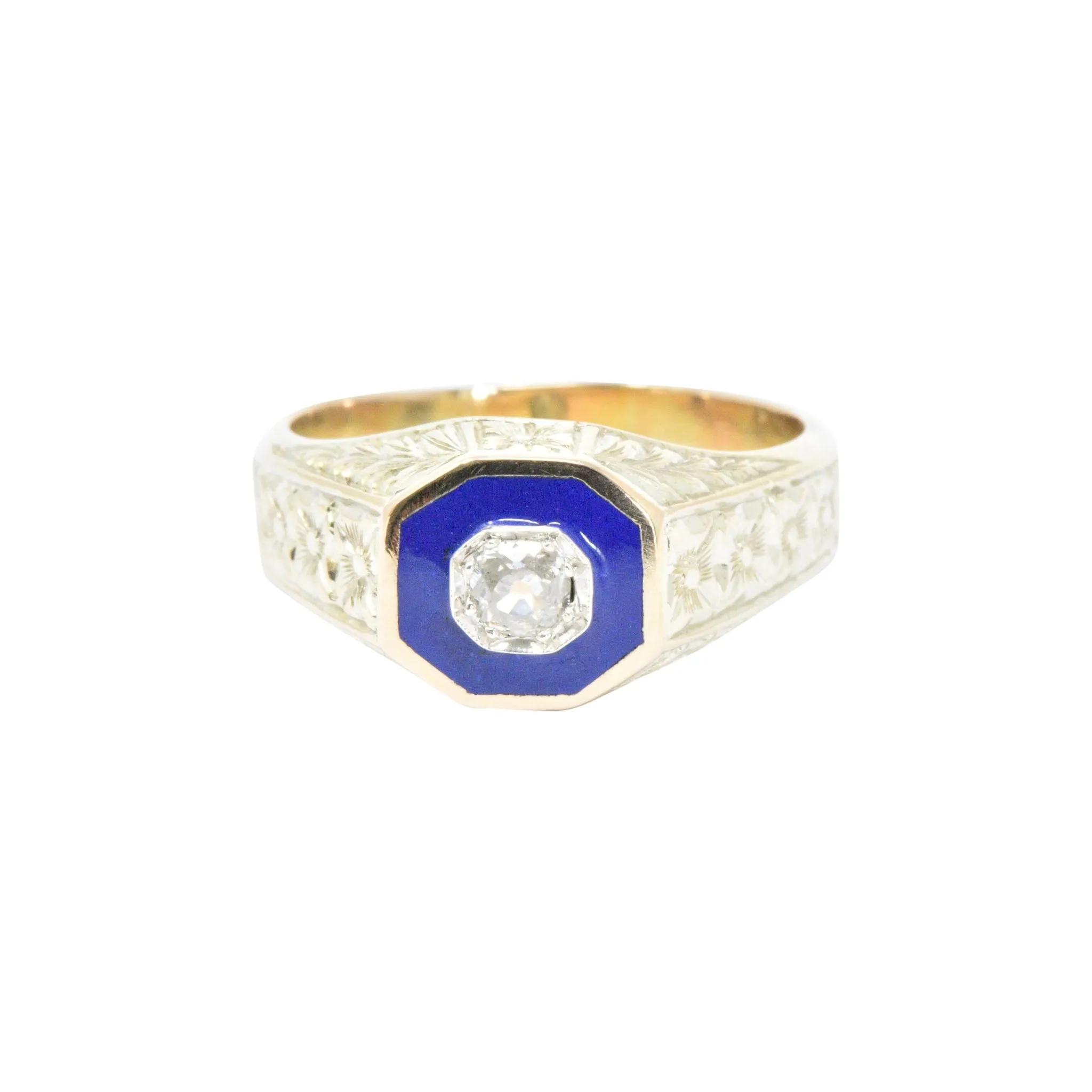 Victorian .25 CTW Diamond 14K Yellow Gold & Enamel Men's Ring