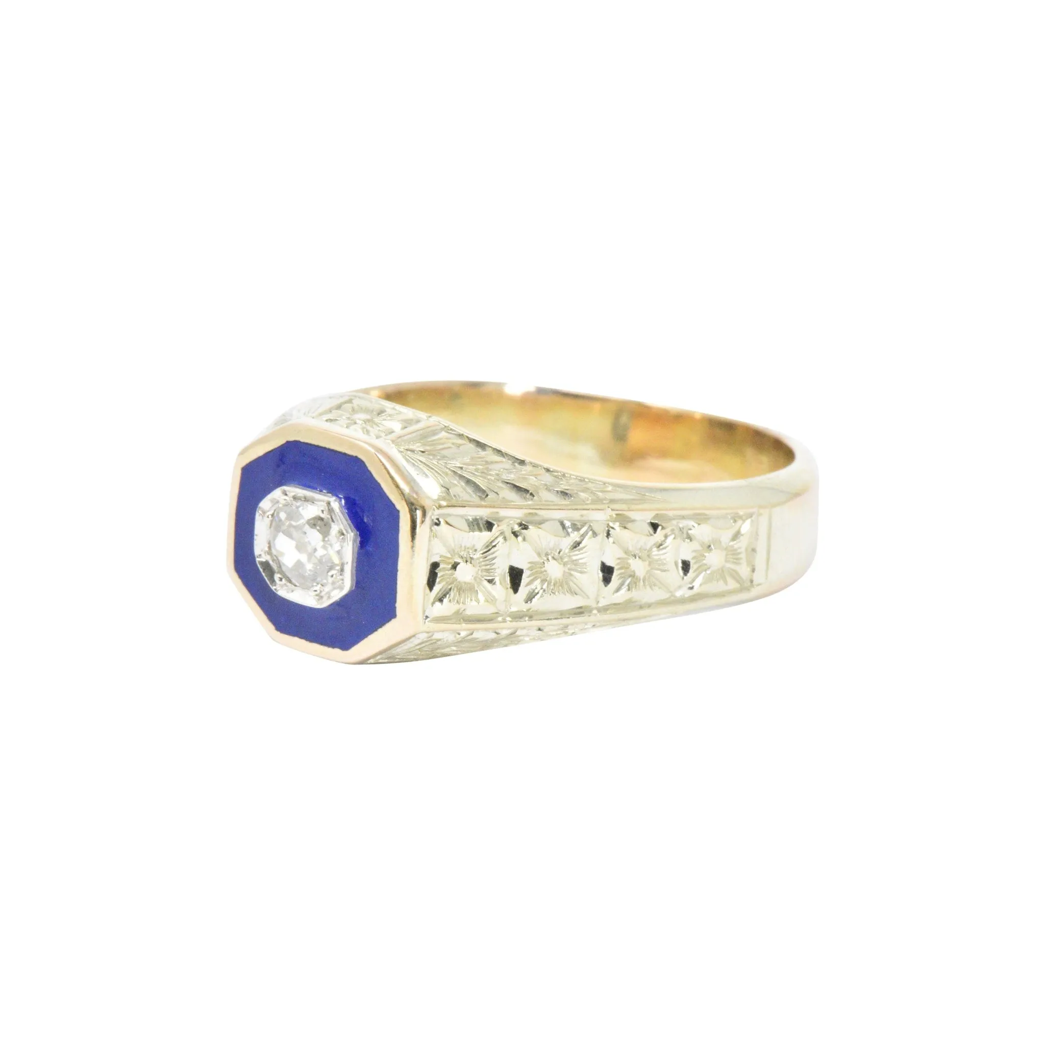 Victorian .25 CTW Diamond 14K Yellow Gold & Enamel Men's Ring