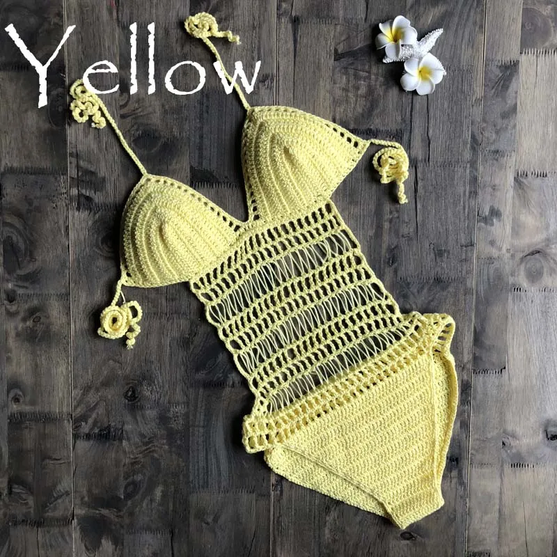 Women's Crochet Knitted Backless Sexy Monokini Jumpsuit Swimwear