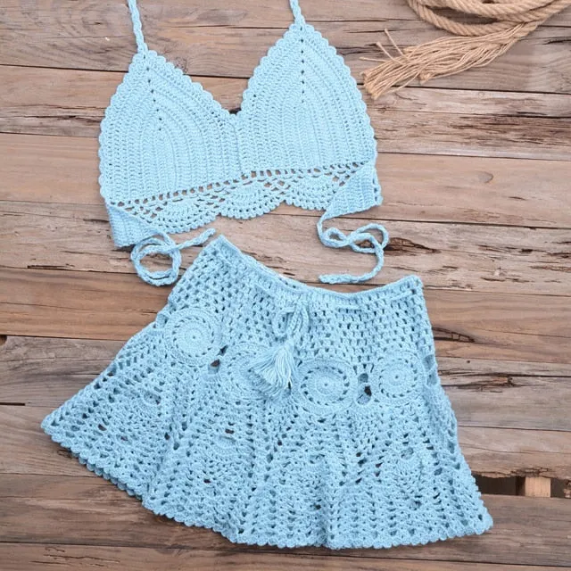 Women's Handmade Crochet Halter 2 Piece Bikini Set Beachwear