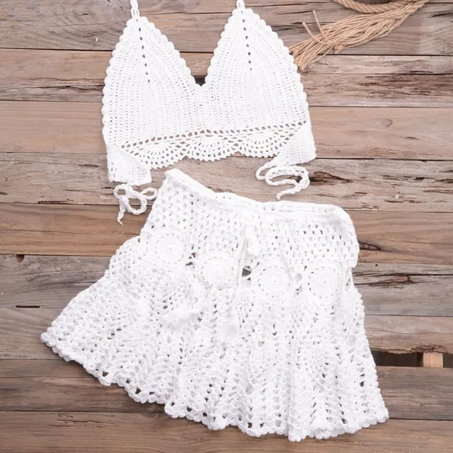 Women's Handmade Crochet Halter 2 Piece Bikini Set Beachwear