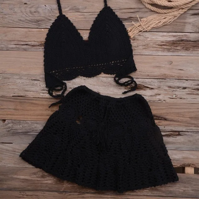 Women's Handmade Crochet Halter 2 Piece Bikini Set Beachwear