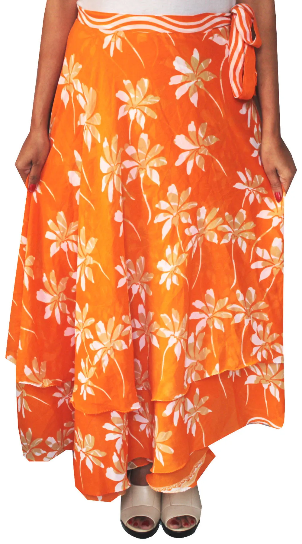 Womens Indian Skirt Long Wrap Around India Clothing (Orange)