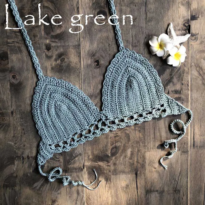 Women's Sexy Crotchet Hollow Out Bikini Halter Tank Bra Swimwear