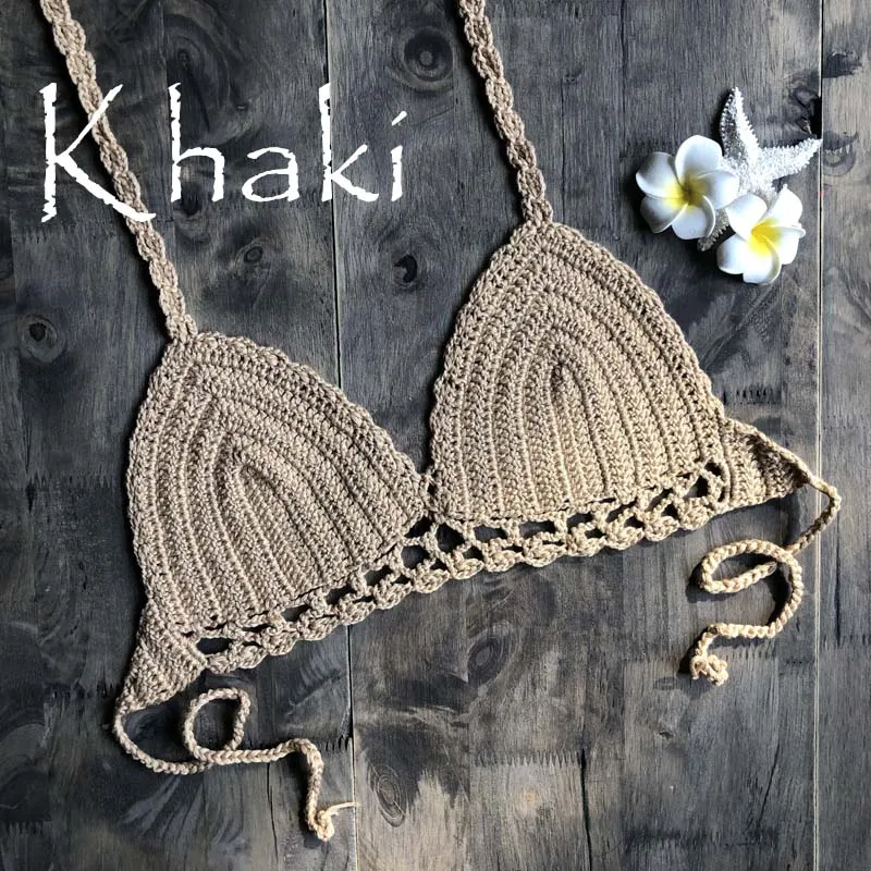 Women's Sexy Crotchet Hollow Out Bikini Halter Tank Bra Swimwear