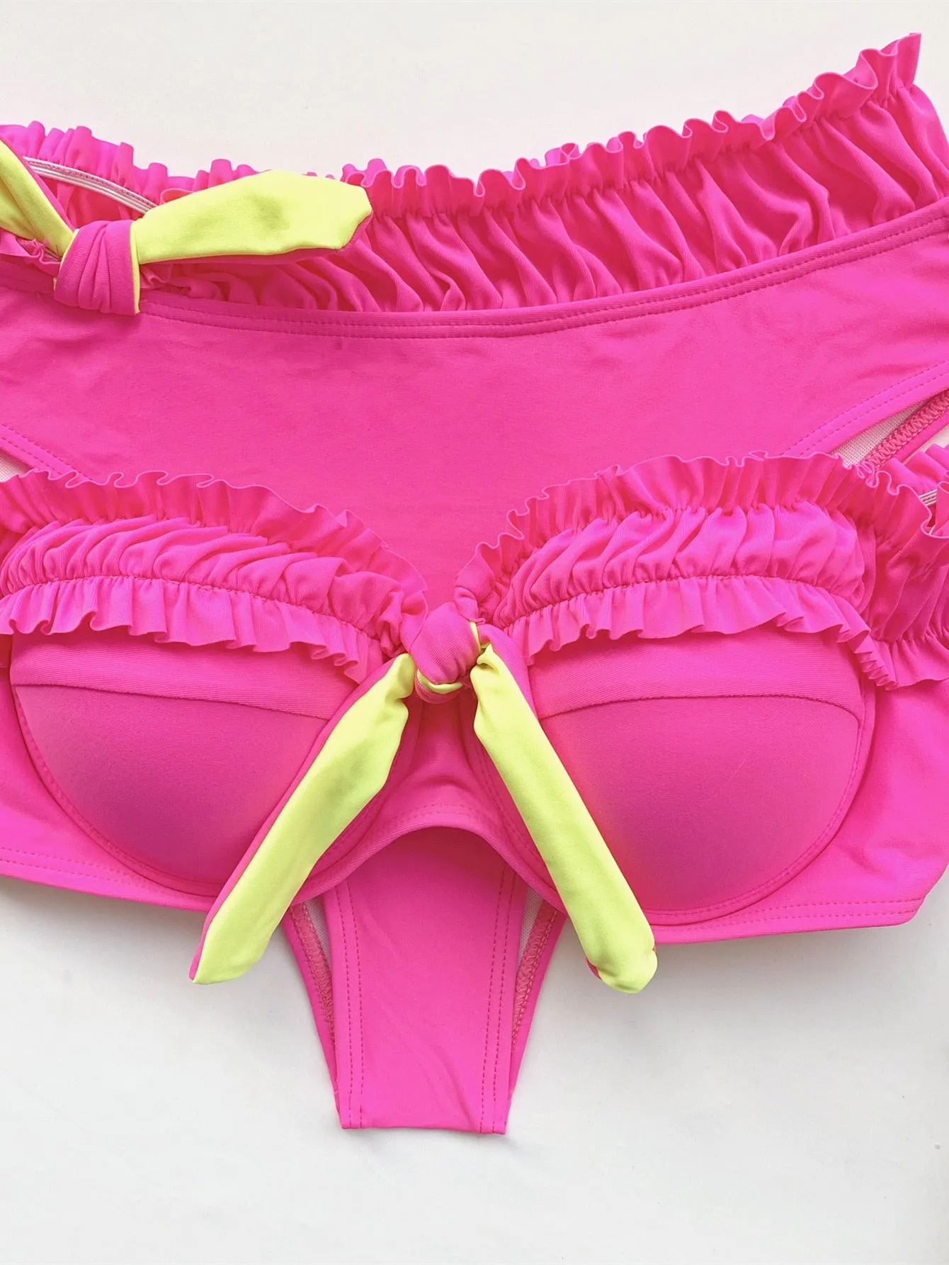 Women's Sexy Solid Color Polyester Ruffled High Waist Swimwear Bikini Set