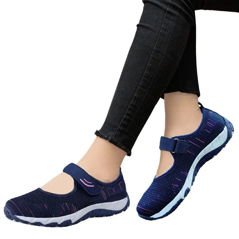 Women's Summer Navy Blue Concise Style Round Toe Slip-on Shoes