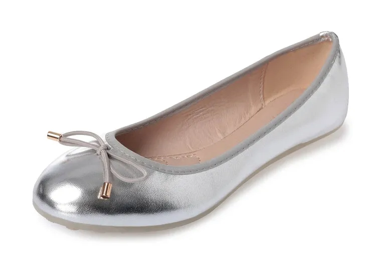 Women's Summer Synthetic Leather Bowknot Ballerina Slip-on Flat Shoes