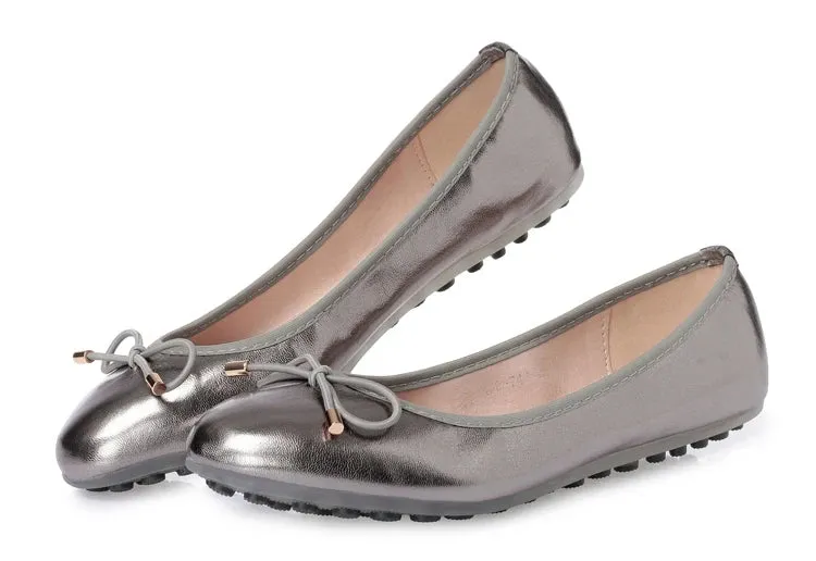 Women's Summer Synthetic Leather Bowknot Ballerina Slip-on Flat Shoes