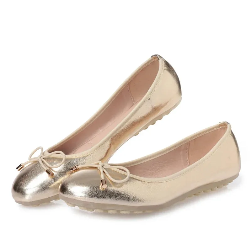 Women's Summer Synthetic Leather Bowknot Ballerina Slip-on Flat Shoes