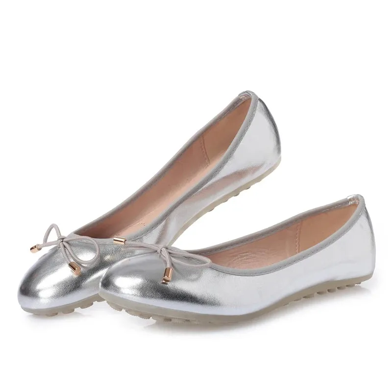 Women's Summer Synthetic Leather Bowknot Ballerina Slip-on Flat Shoes