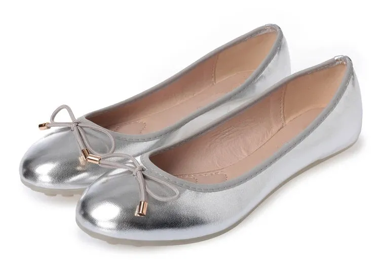 Women's Summer Synthetic Leather Bowknot Ballerina Slip-on Flat Shoes