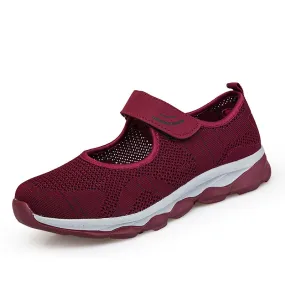 Women's Wine Red Summer Casual Round Toe Hoop Loop Flat Shoes