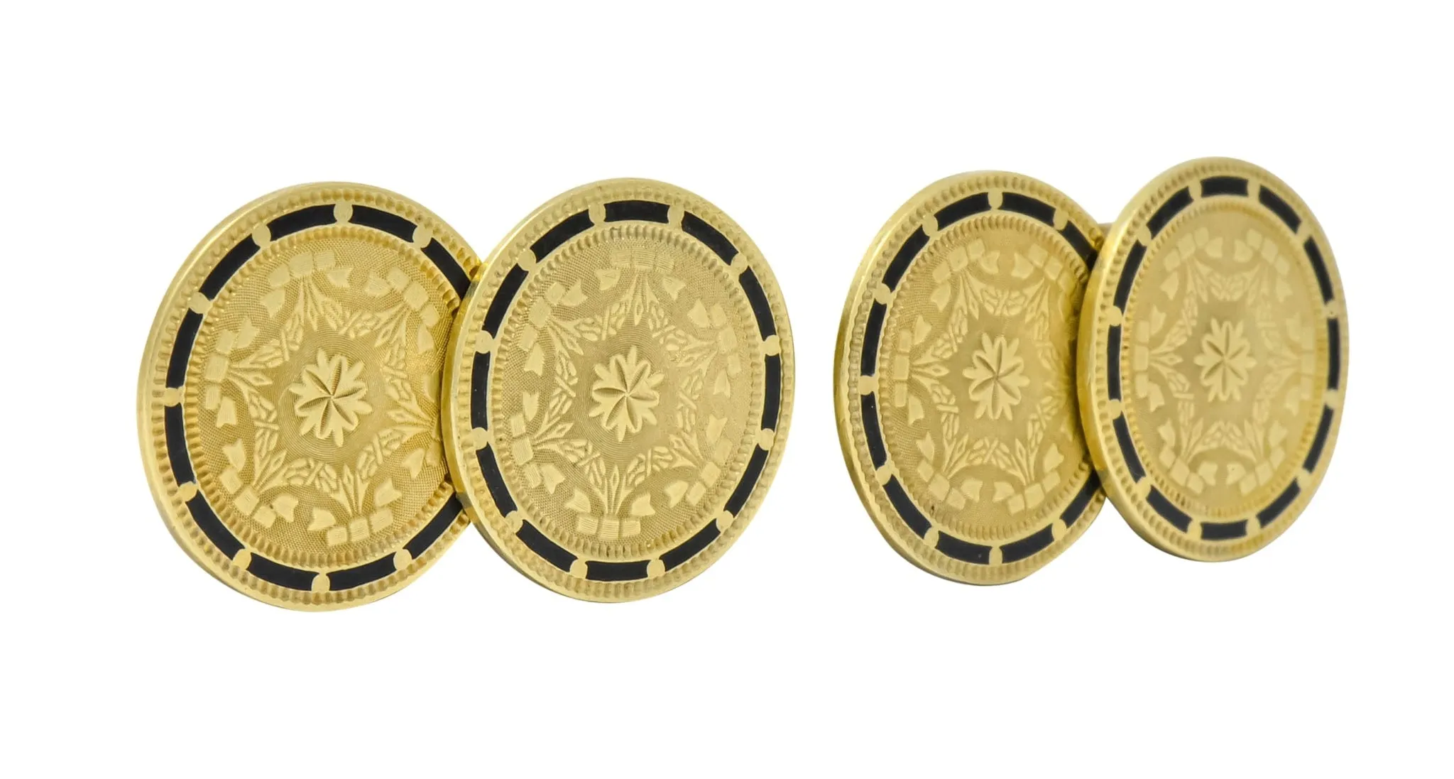 Wordley, Allsop & Bliss Enamel 14 Karat Gold Disk Men's Deco Cufflinks