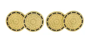 Wordley, Allsop & Bliss Enamel 14 Karat Gold Disk Men's Deco Cufflinks