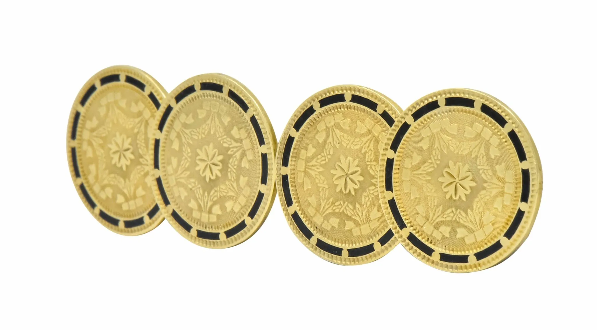 Wordley, Allsop & Bliss Enamel 14 Karat Gold Disk Men's Deco Cufflinks