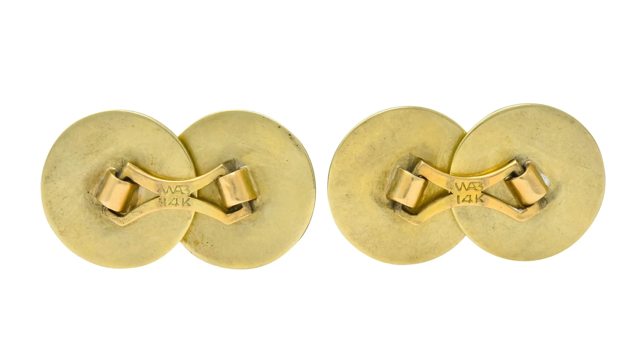 Wordley, Allsop & Bliss Enamel 14 Karat Gold Disk Men's Deco Cufflinks